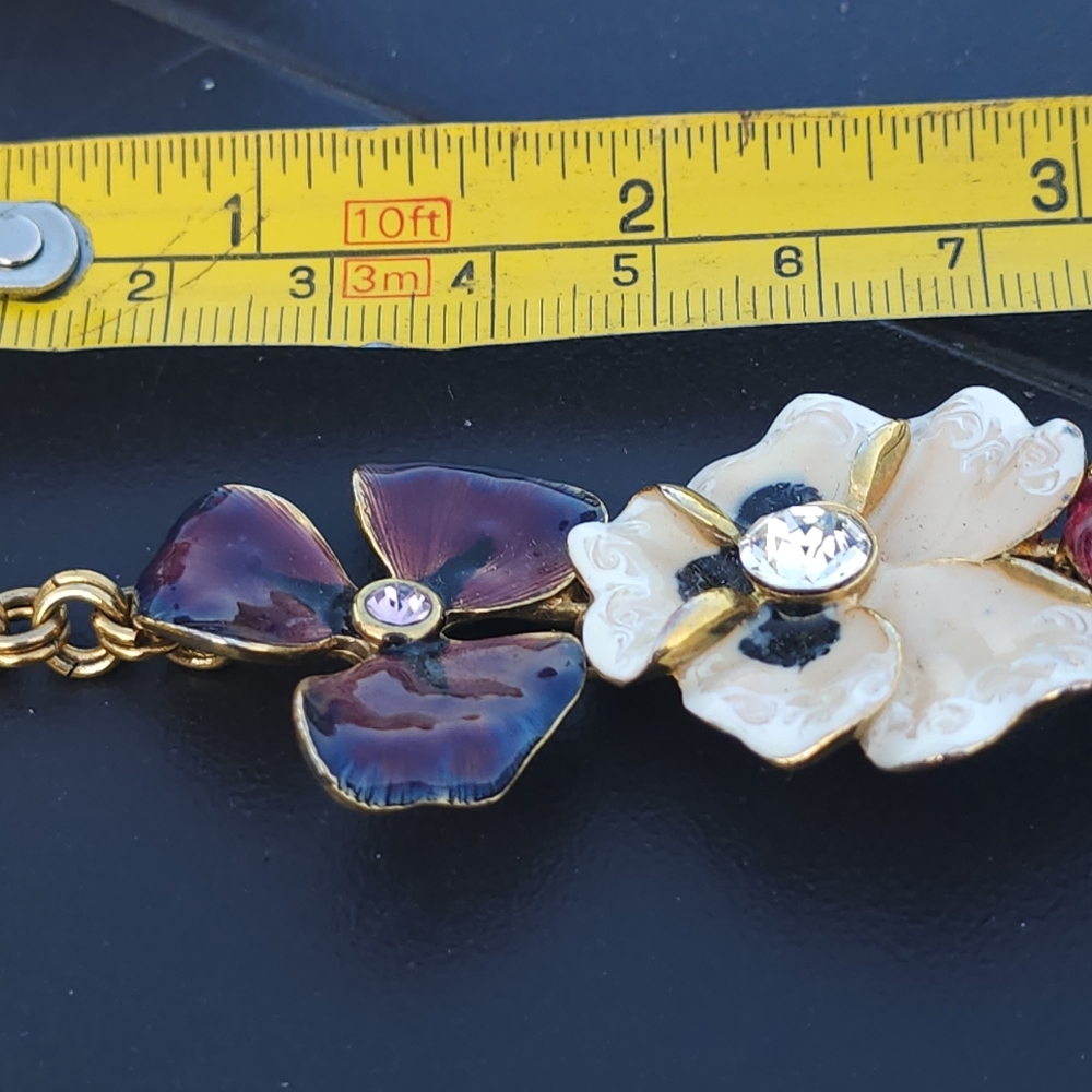 Vintage Kenneth Jay Lane KJL Signed Floral Link Bracelet - Pink & White Enamel - Picture 15 of 16